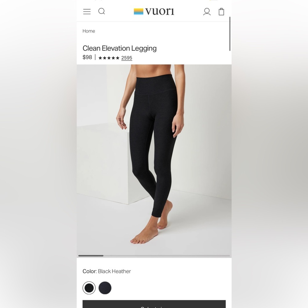 Vuori Women's Clean Elevation leggings in Black Heather